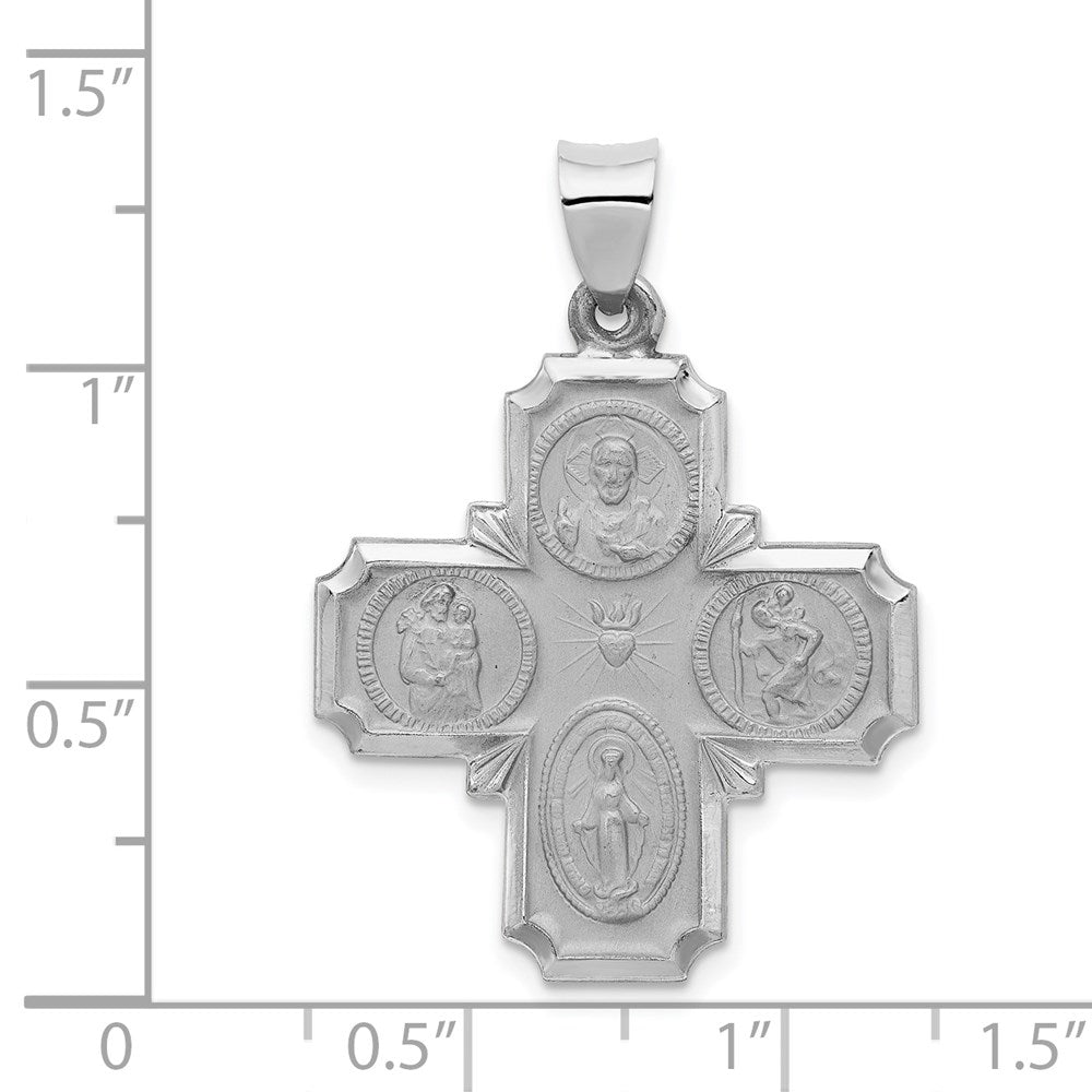 14k White Gold Four Way Medal Hollow Pendant