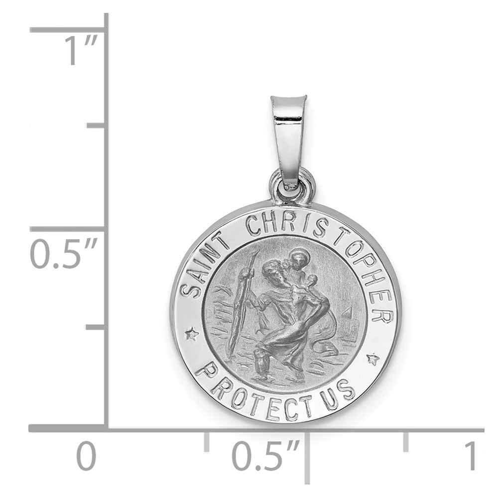 14k White Gold Polished/Satin St Christopher Medal Hollow Pendant
