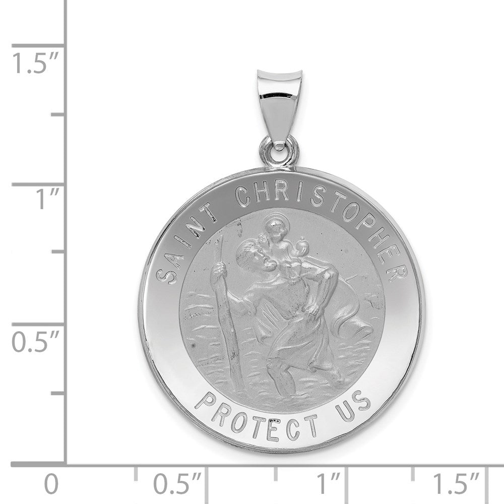 14k White Gold Polished/Satin St Christopher Medal Hollow Pendant