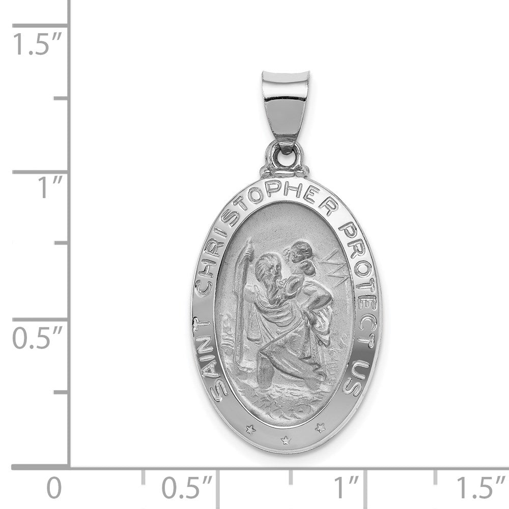 14k White Gold Polished/Satin St Christopher Medal Hollow Pendant