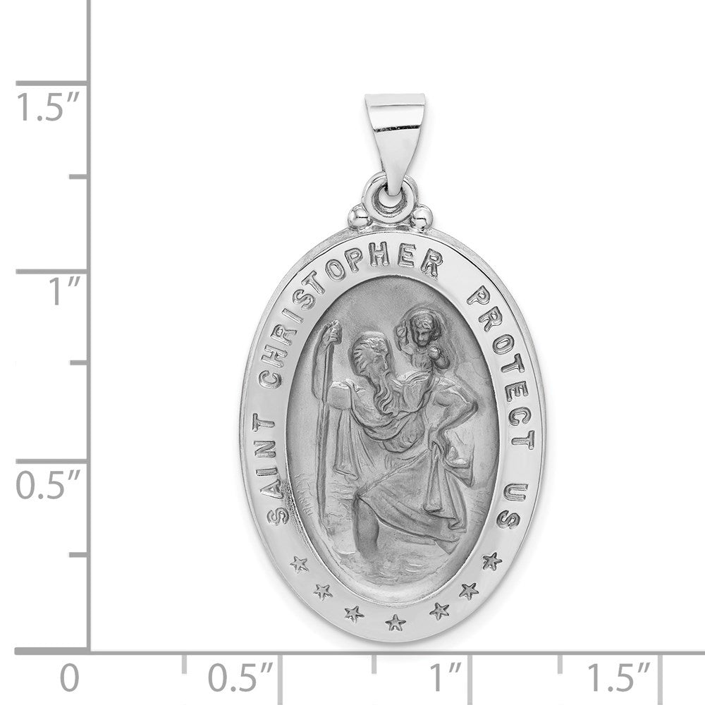 14k White Gold Polished/Satin St Christopher Medal Hollow Pendant