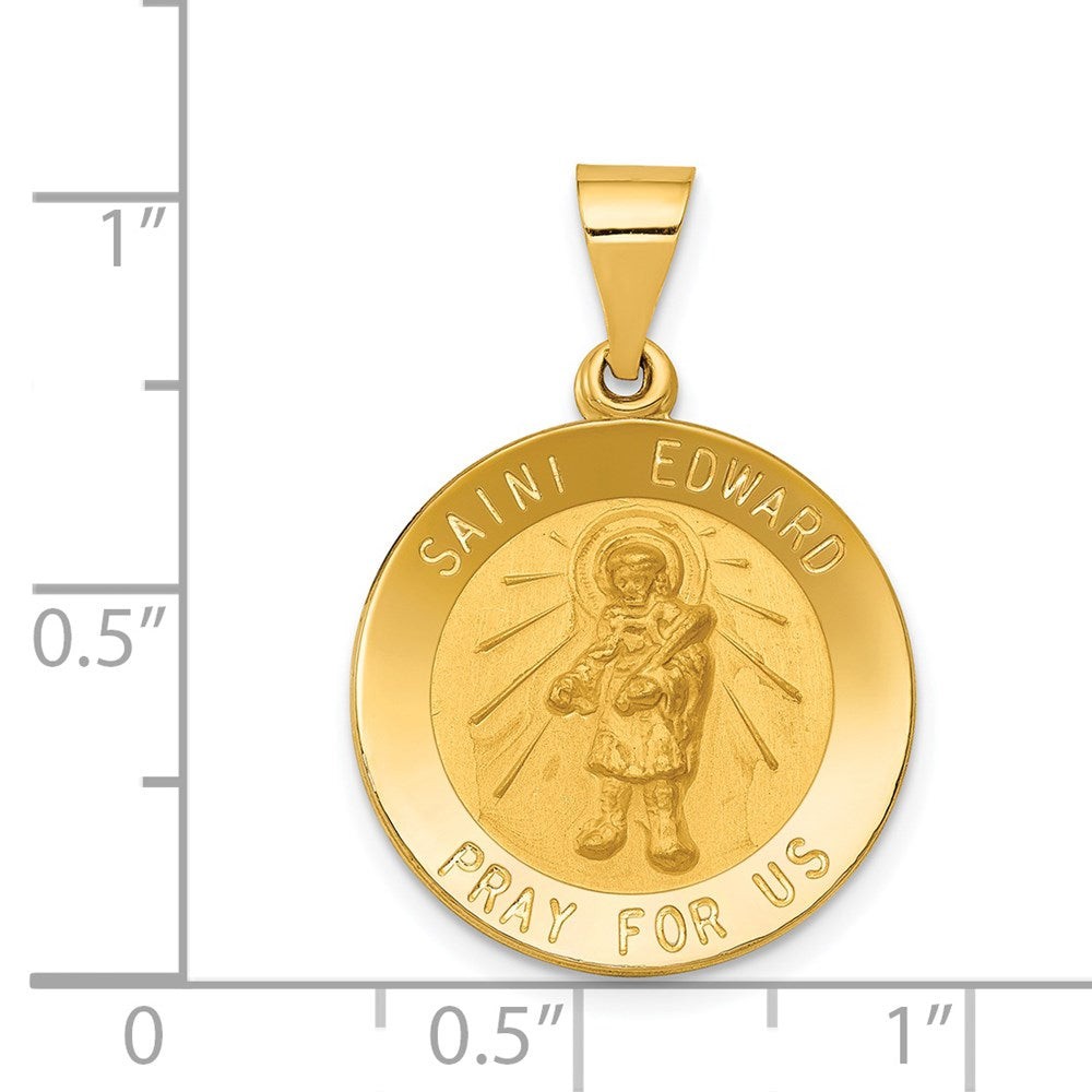 14k Polished and Satin St Edward Medal Hollow Pendant