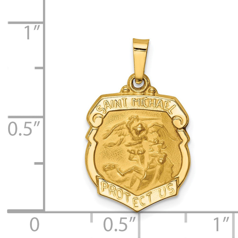 14k Polished and Satin St Michael Badge Medal Hollow Pendant