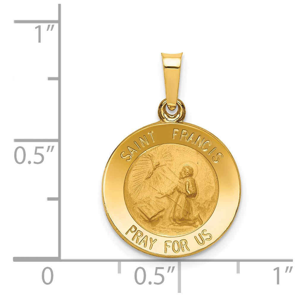 14k Polished and Satin St Francis Medal Hollow Pendant