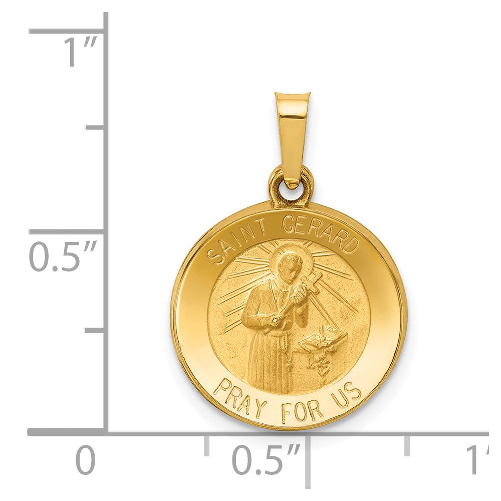 14k Polished and Satin St Gerard Medal Hollow Pendant
