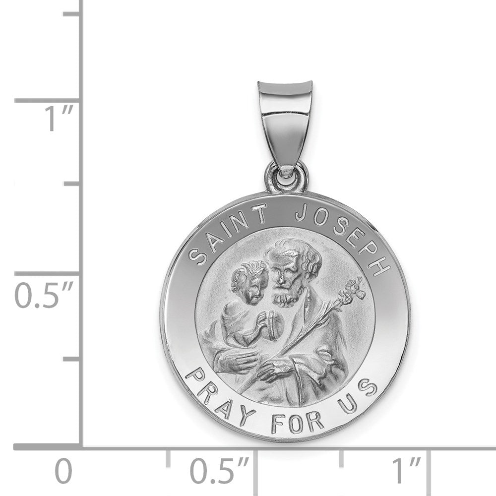 14k White Gold Polished and Satin St Joseph Medal Hollow Pendant
