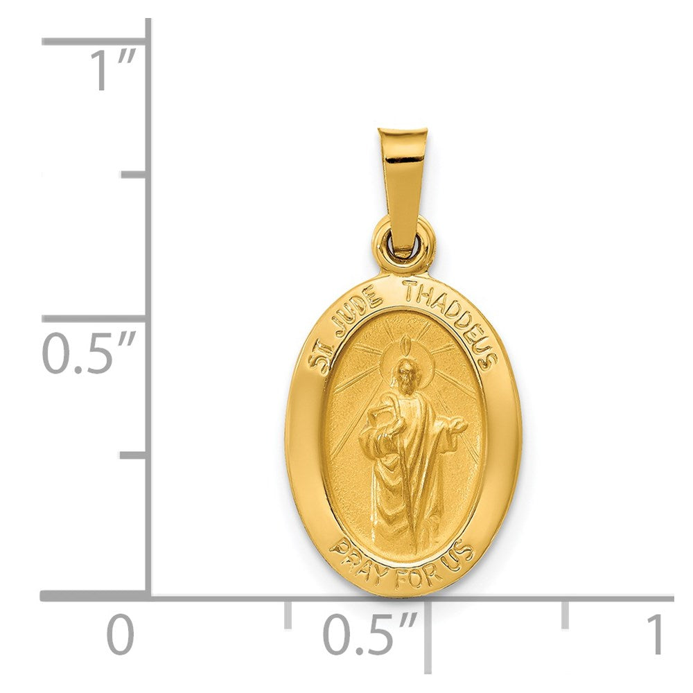 14k Polished and Satin St Jude Thaddeus Medal Hollow Pendant