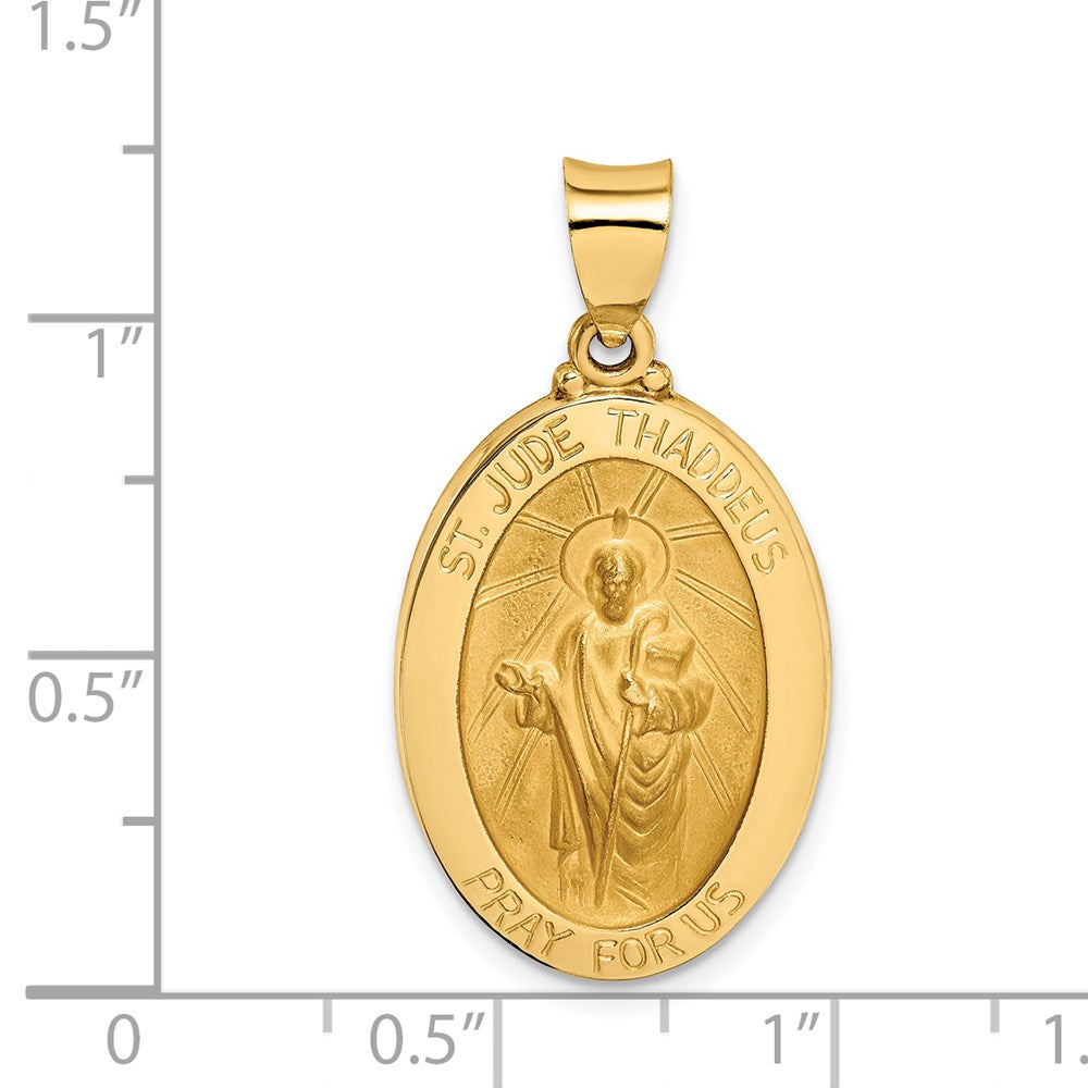 14k Polished and Satin St Jude Thaddeus Medal Hollow Pendant
