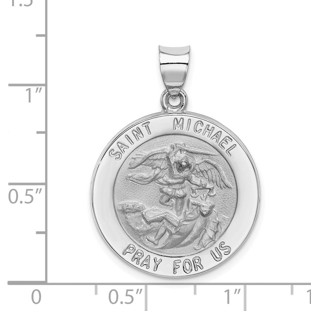 14k White Gold Polished/Satin St Michael Medal Hollow Pendant