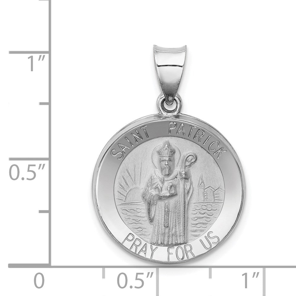 14k White Gold Polished and Satin St Patrick Medal Hollow Pendant