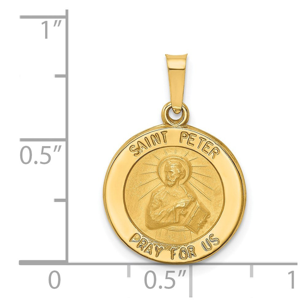 14k Polished and Satin St Peter Medal Hollow Pendant