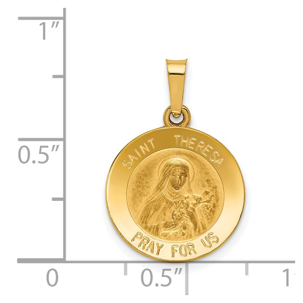 14k Polished and Satin St Theresa Medal Hollow Pendant