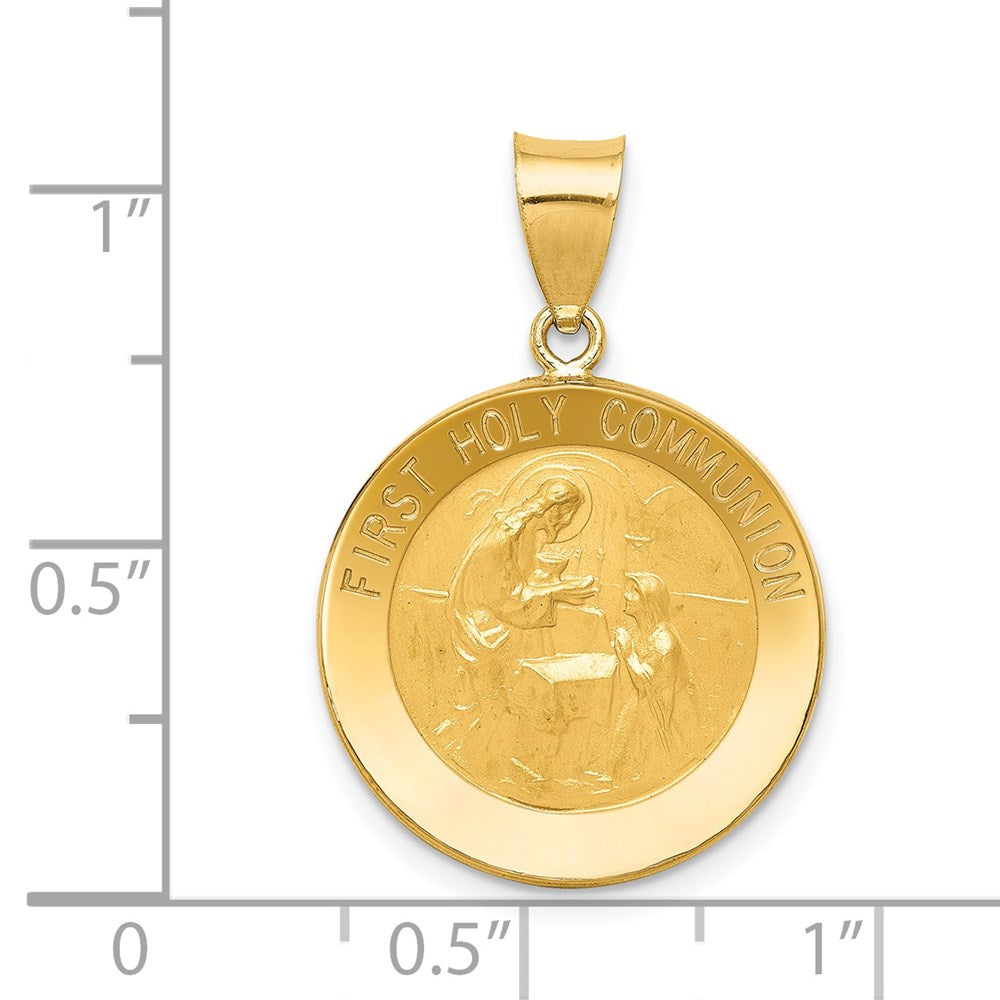14k Polished/Satin First Holy Communion Medal Hollow Pendant