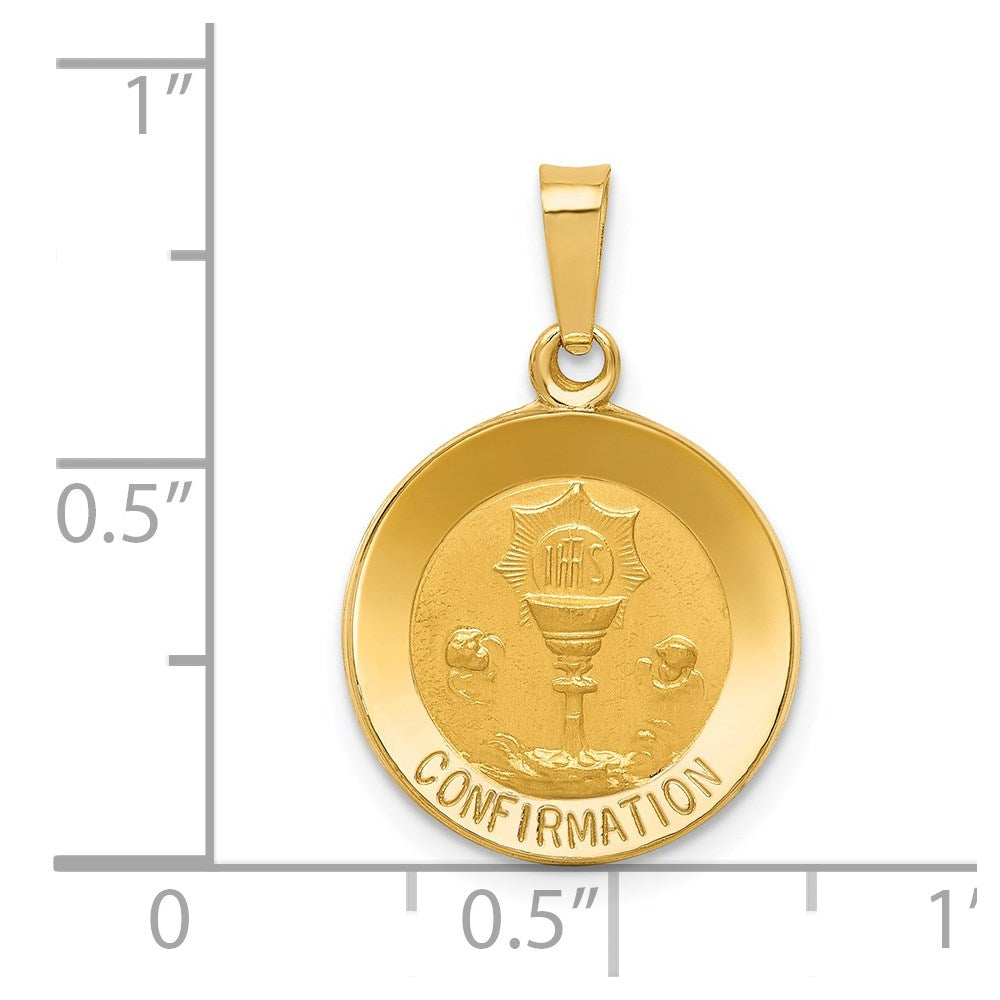 14k Polished and Satin Confirmation Medal Hollow Pendant