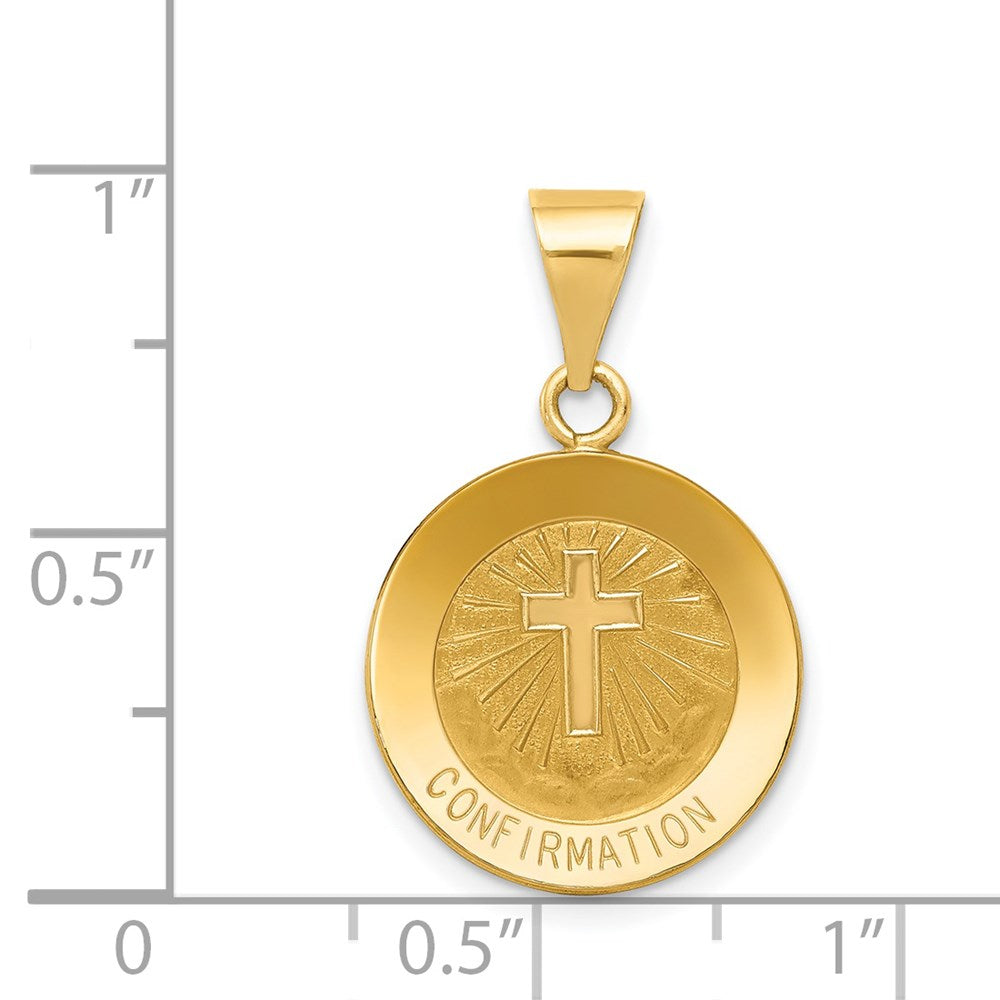14k Polished and Satin Confirmation Medal Hollow Pendant
