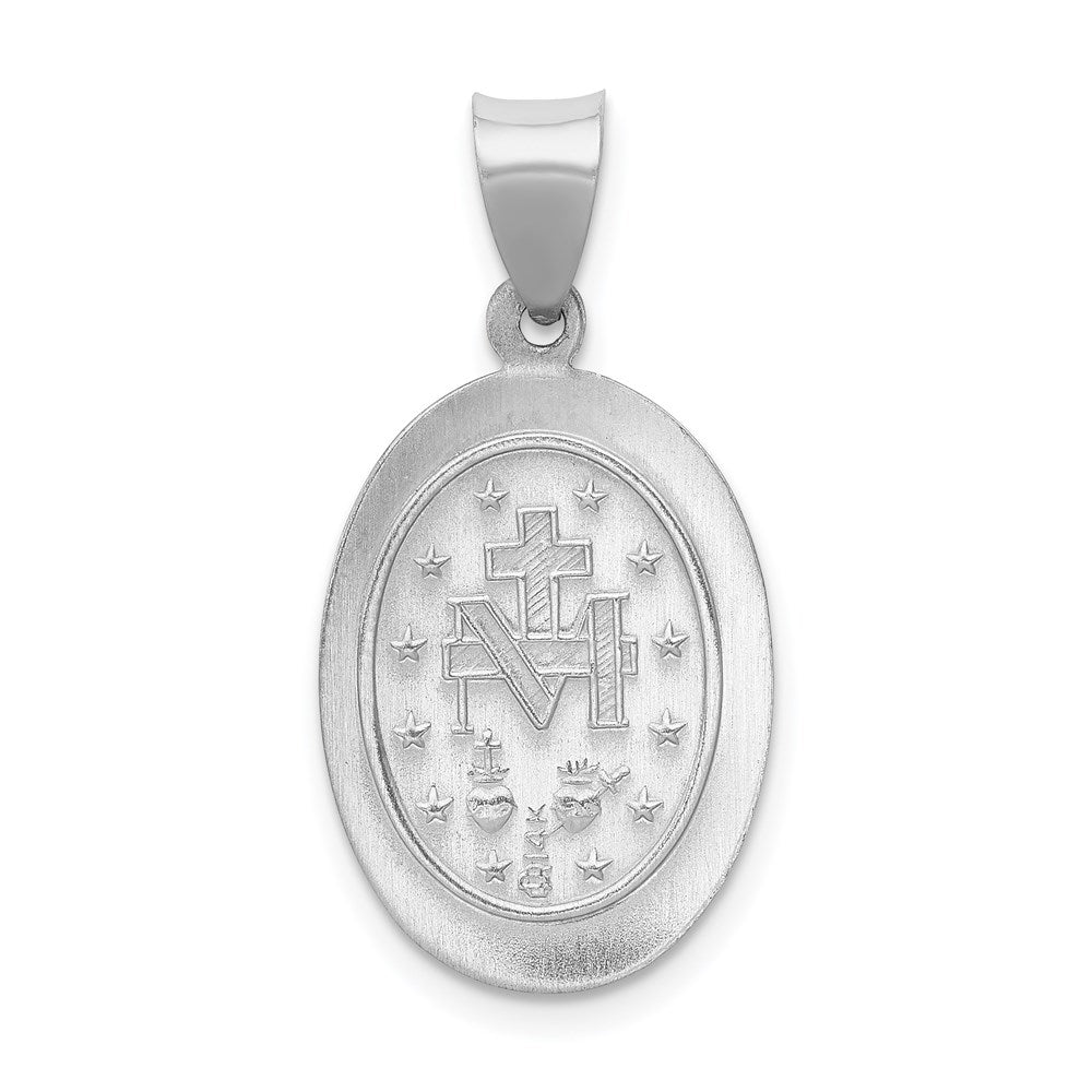 14k White Gold Polished / Satin Miraculous Medal Hollow Pendant