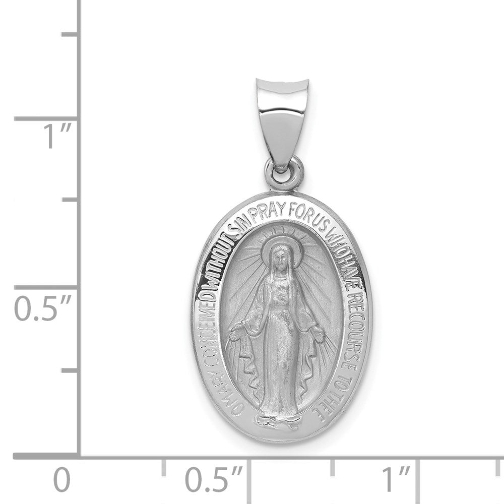 14k White Gold Polished / Satin Miraculous Medal Hollow Pendant