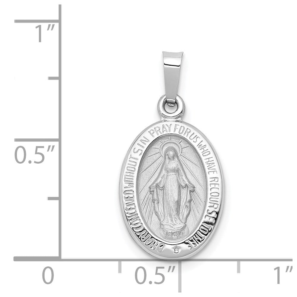 14k White Gold Polished/Satin Miraculous Medal Hollow Pendant