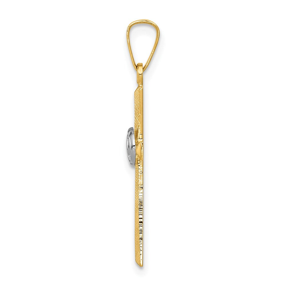 14K Two-tone Textured and Polished Latin Cross w/ Circles Pendant