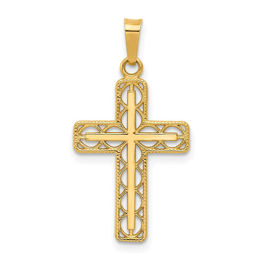 14k Polished Filigree Cross Pendant