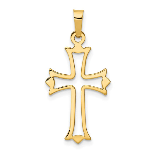 14k Polished Cut-out Fleur de Lis Cross Pendant