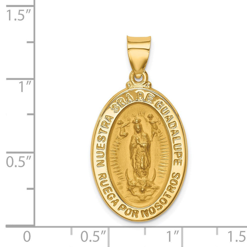 14K Polish/Satin Hollow Spanish Lady Of Guadalupe Medal Pendant