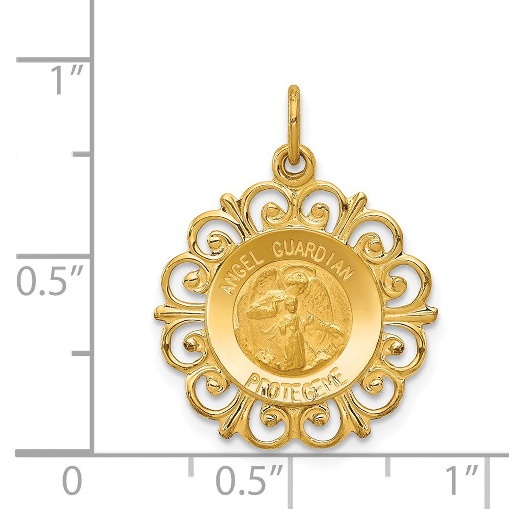 14k Polished/Satin Spanish Guardian Angel Medal Hollow Pendant