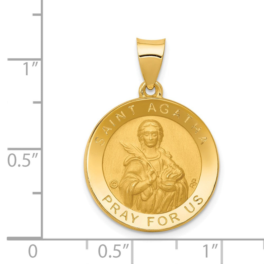 14K Polished/Satin St. Agatha Hollow Medal Pendant