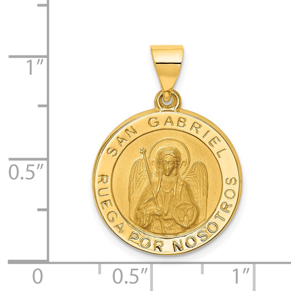 14K Polished/Satin Hollow Spanish St. Gabriel Medal Pendant