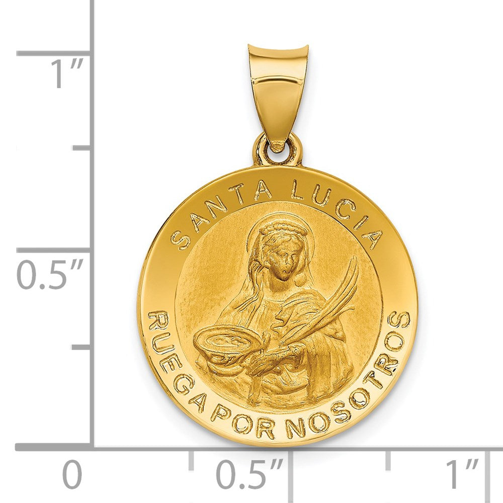 14K Polished / Satin Hollow Spanish St. Lucy Medal Pendant