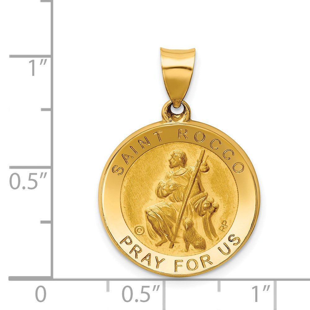 14K Polished / Satin St. Rocco Hollow Medal Pendant