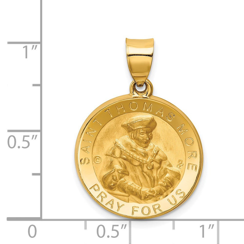 14K Polished / Satin St. Thomas More Hollow Medal Pendant