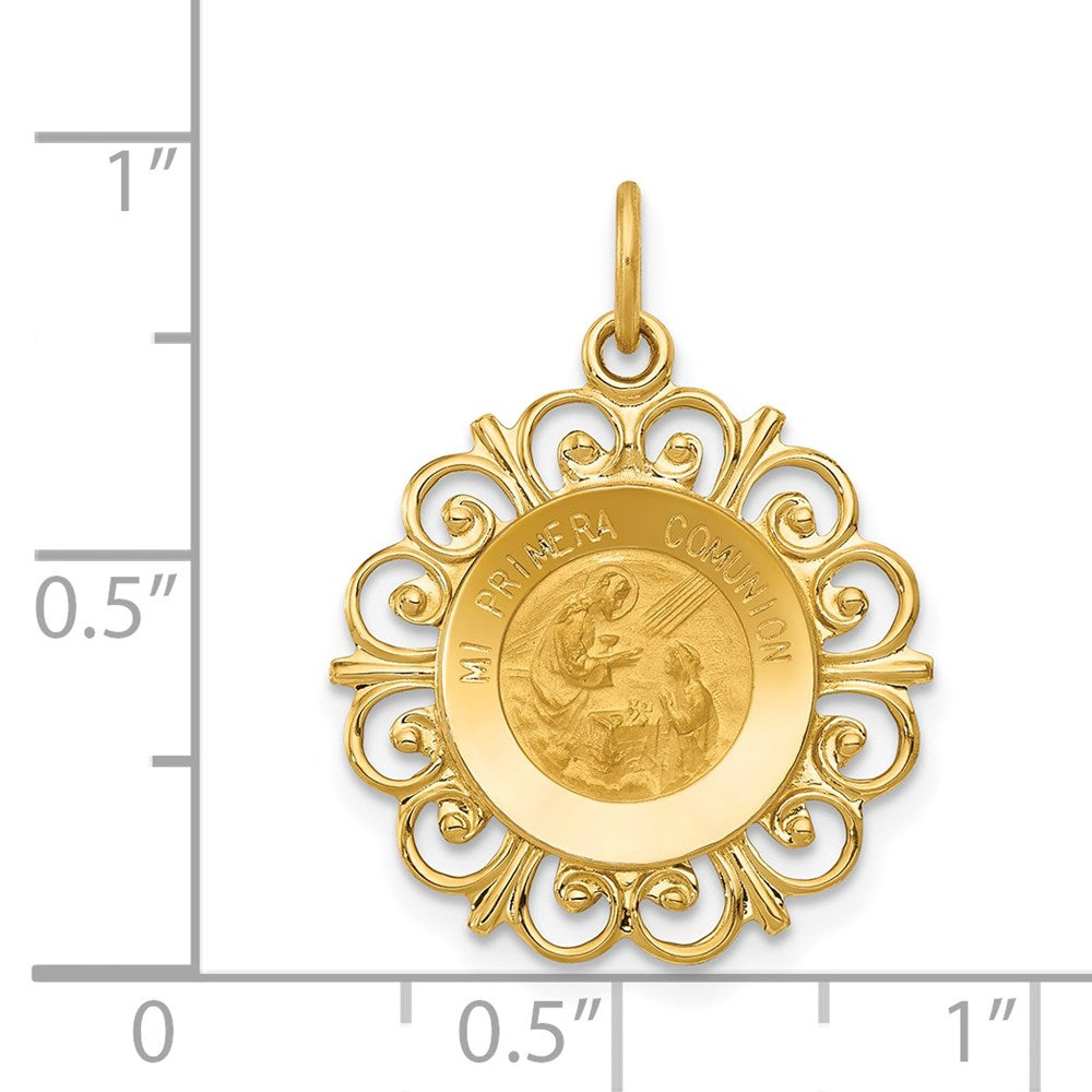 14k Polished/Satin Spanish 1st Communion Medal Hollow Pendant