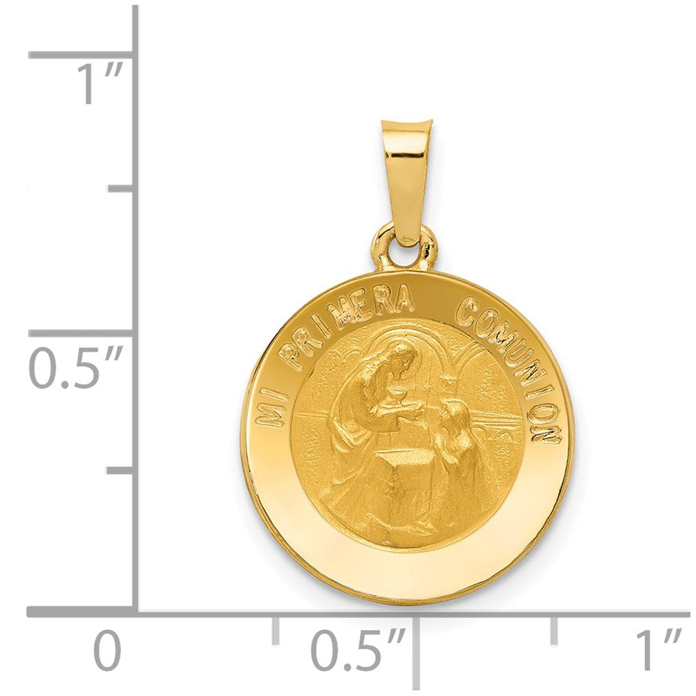 14k Polished/Satin Spanish 1st Communion Medal Hollow Pendant
