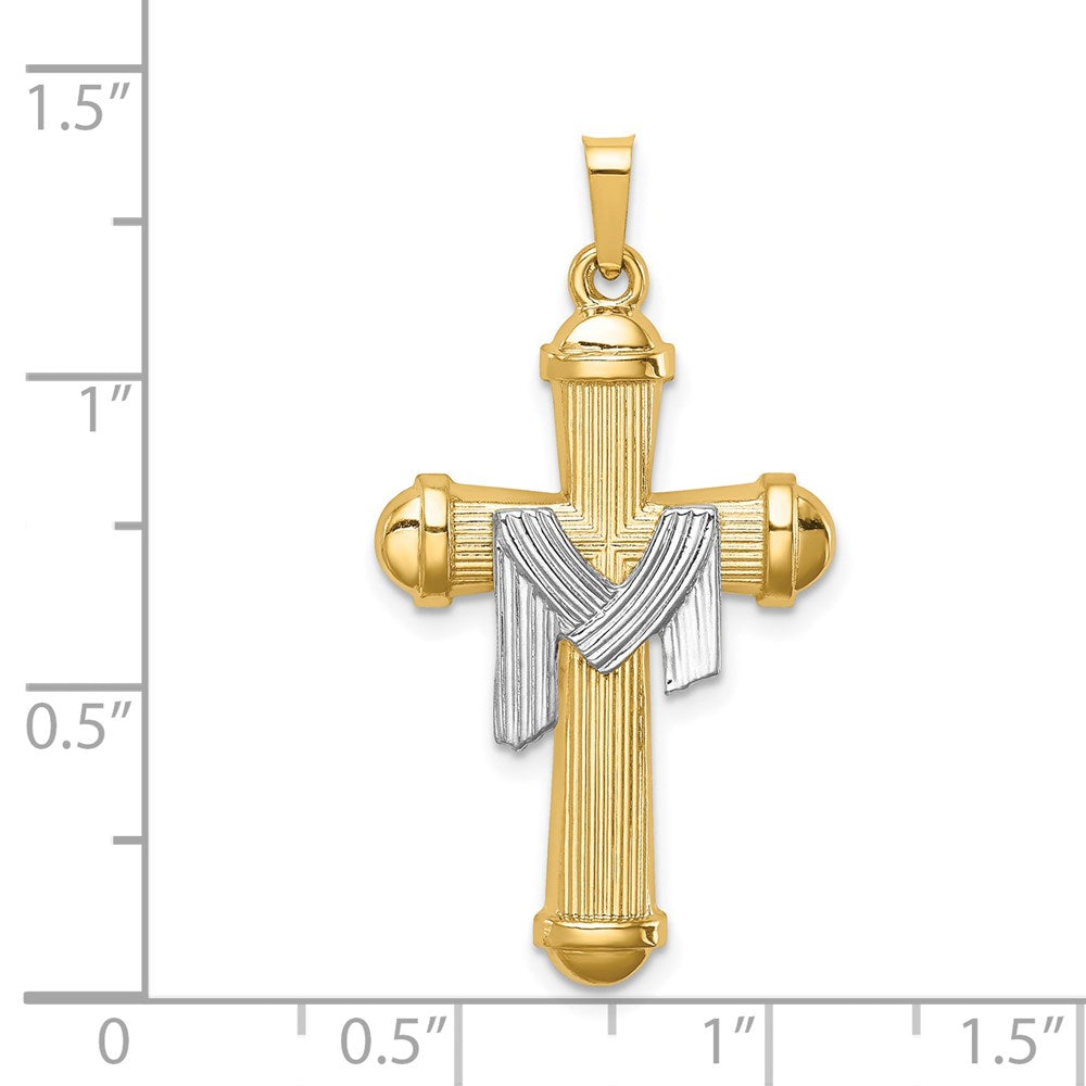 14k Two-tone Hollow Polished Draped Cross