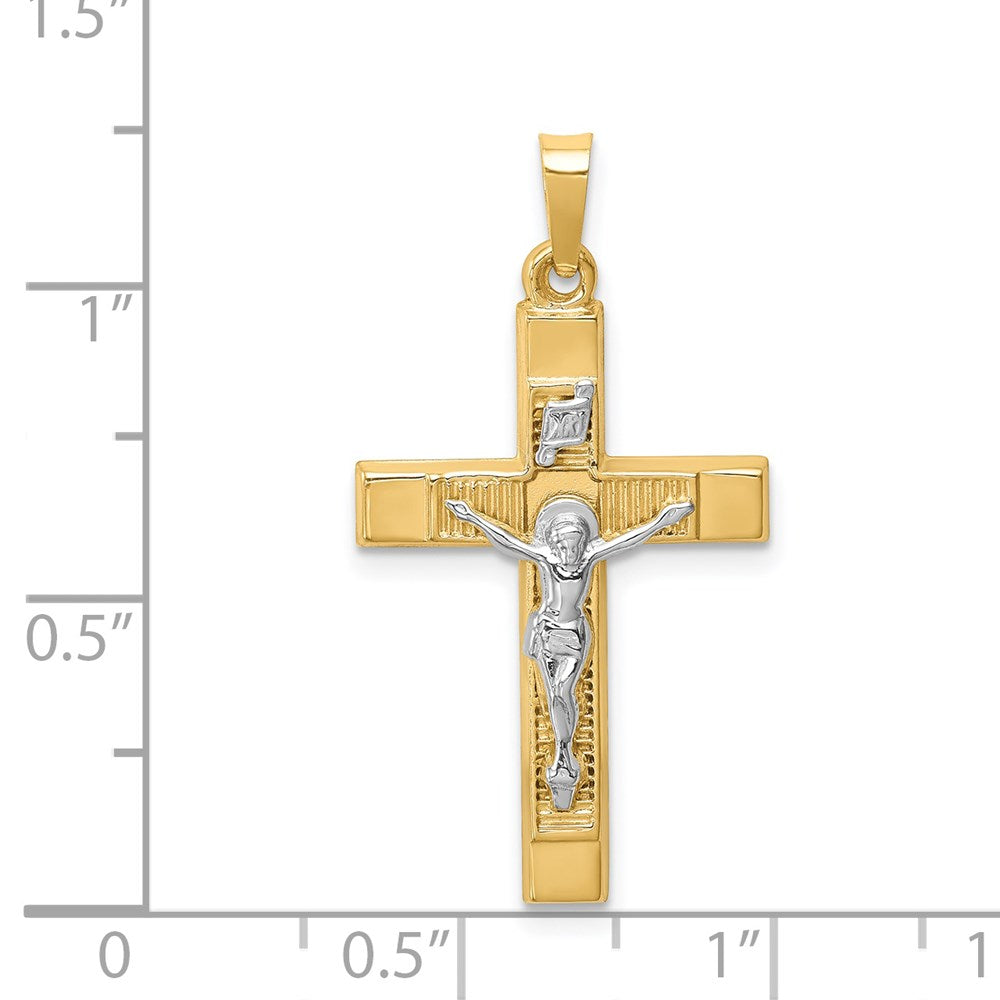 14k Two-tone Hollow Polished Textured Latin Crucifix