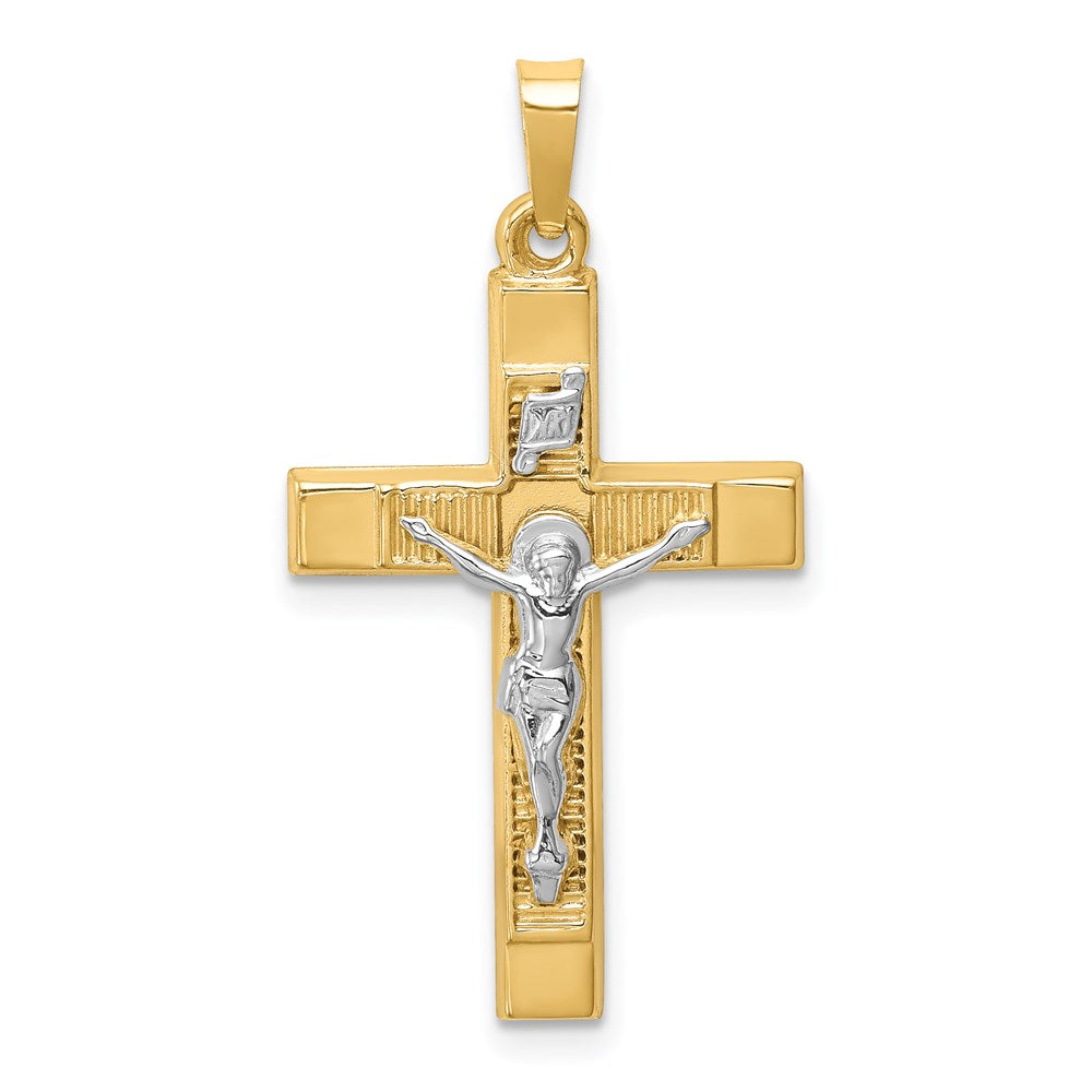 14k Two-tone Hollow Polished Textured Latin Crucifix