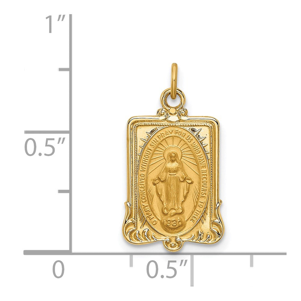 14k Solid Polished/Satin Rectangular Miraculous Medal