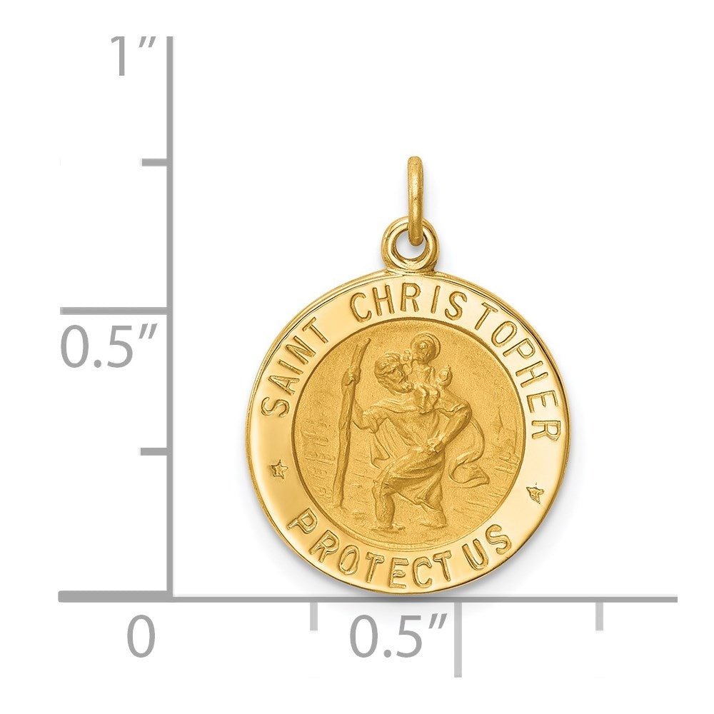 14k Solid Polished/Satin Small Round St. Christopher Medal