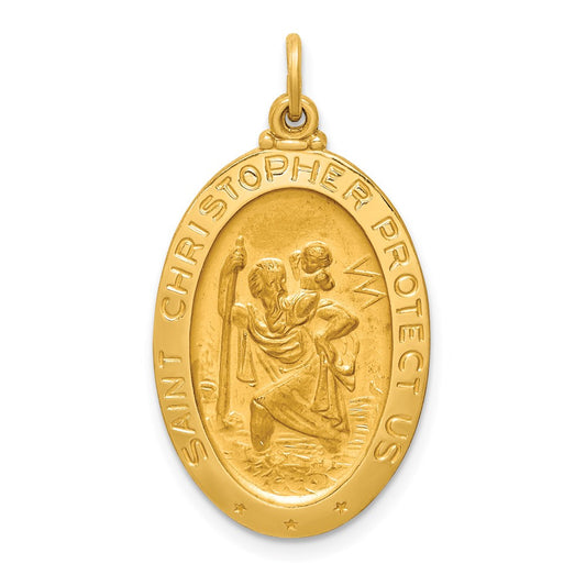 14k Solid Polished/Satin Medium Oval St. Christopher Medal