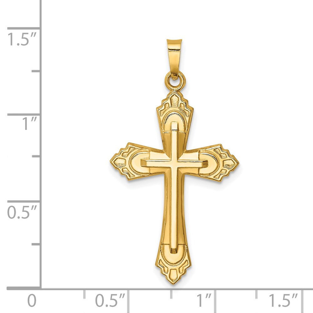 14k Hollow Polished Fleur de Lis Cross