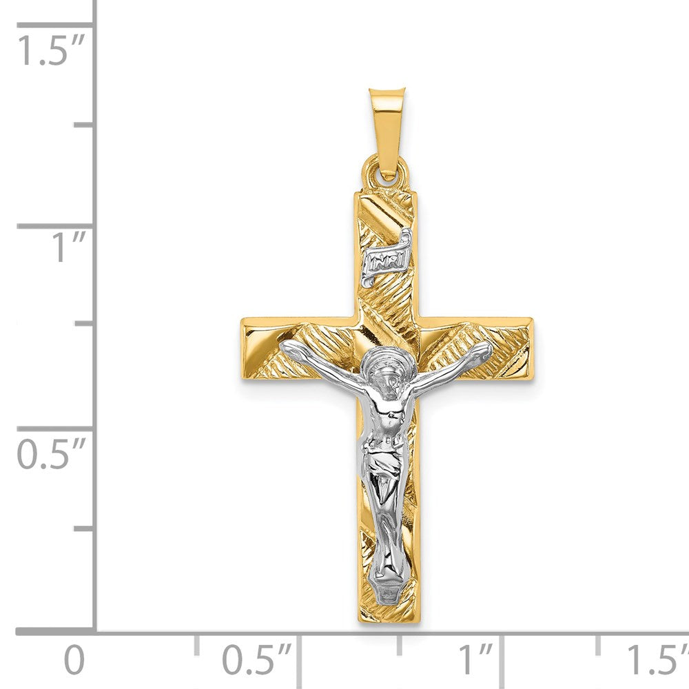 14k Two-tone Hollow Polished Textured Latin Crucifix