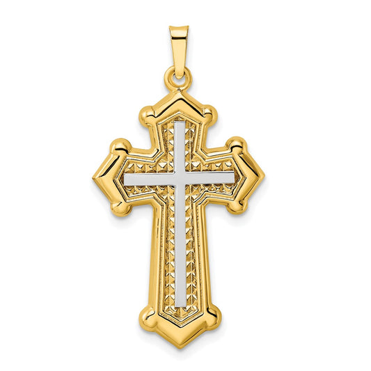 14k Two-tone Polished Hollow Double Cross Pendant
