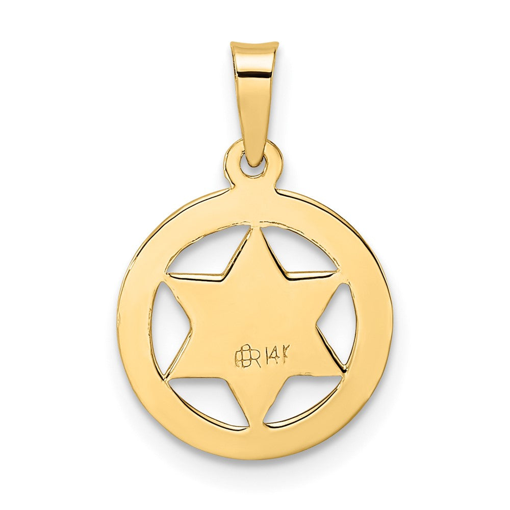14k Polished and Textured Solid Star of David in Frame Pendant