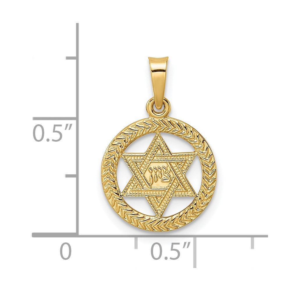 14k Polished and Textured Solid Star of David in Frame Pendant