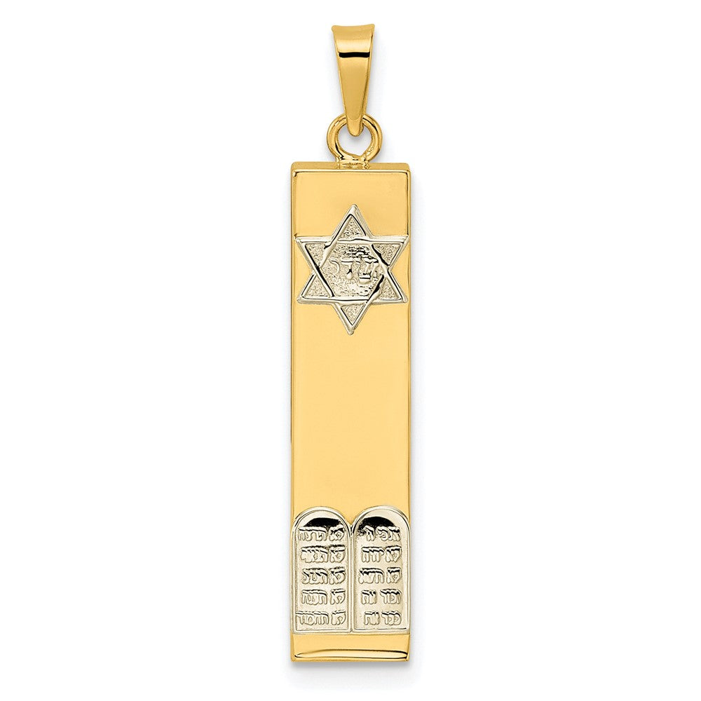 14k Two-tone Polished Hollow Mezuzah w/Star of David and Torah Pendant