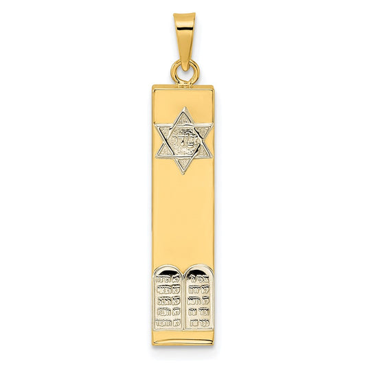 14k Two-tone Polished Hollow Mezuzah w/Star of David and Torah Pendant