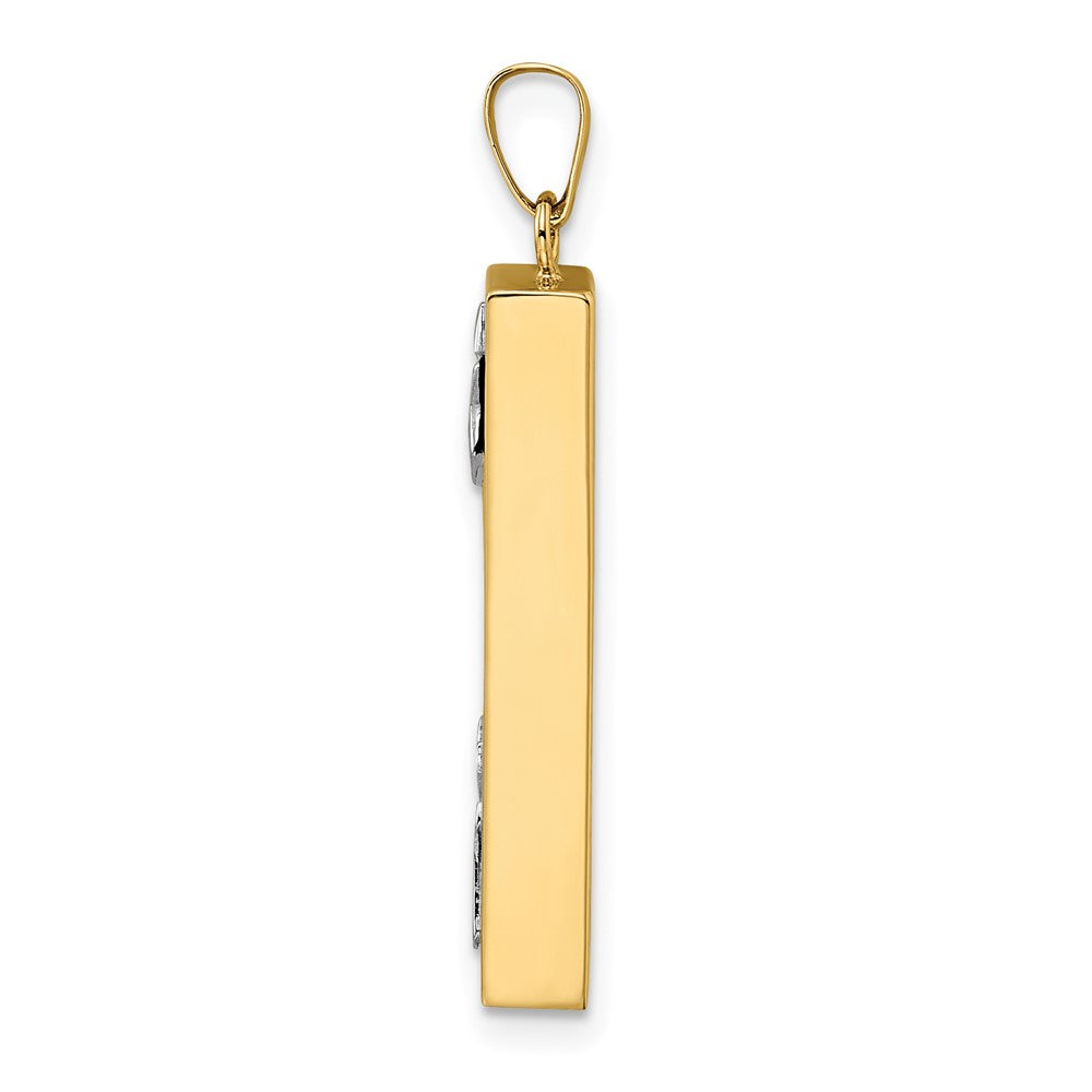 14k Two-tone Polished Hollow Mezuzah w/Star of David and Chai Pendant