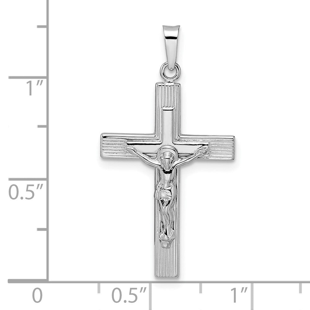 14k White Gold Polished Solid Striped Crucifix Pendant