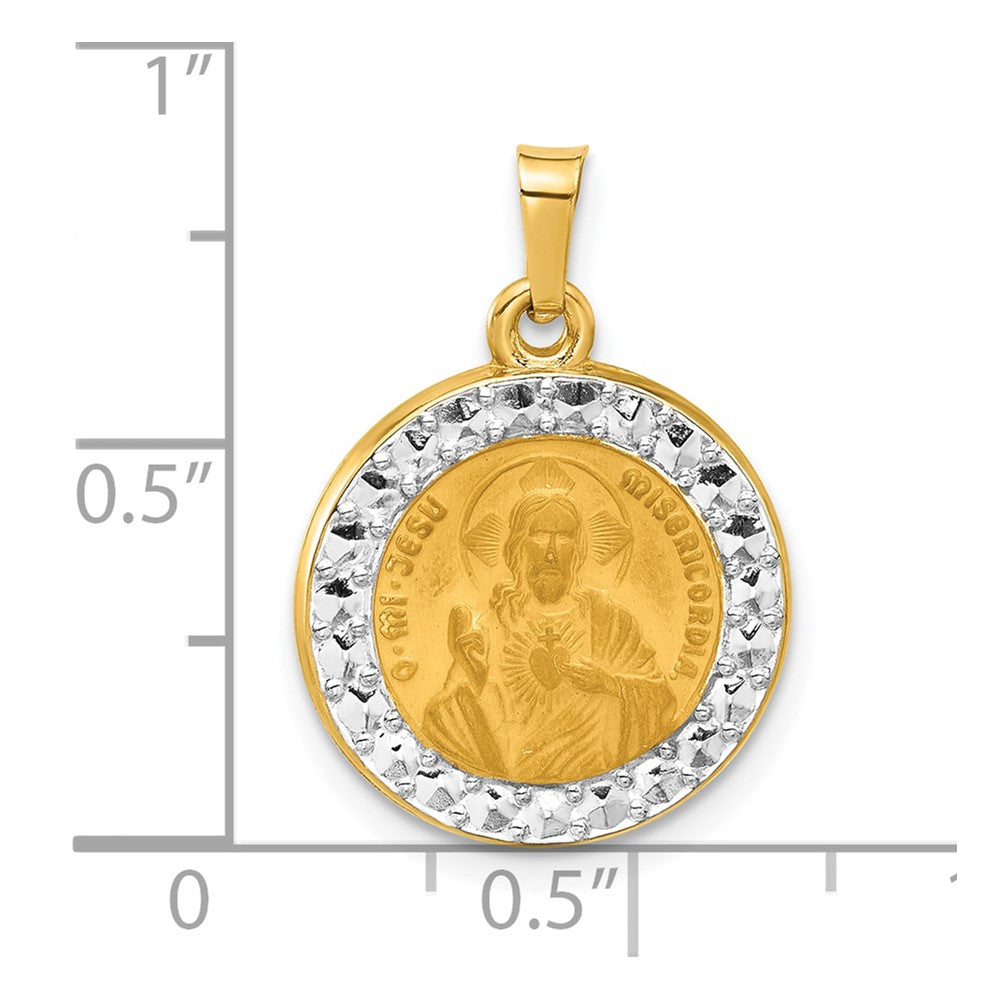 14K and White Rhodium Hollow Sacred Heart of Jesus Medal
